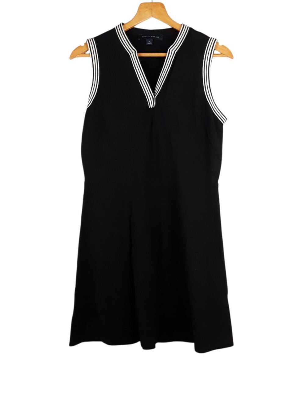 Tommy Hilfiger Sleeveless V Neck Tank Dress Black White Stripe Dress Size Medium